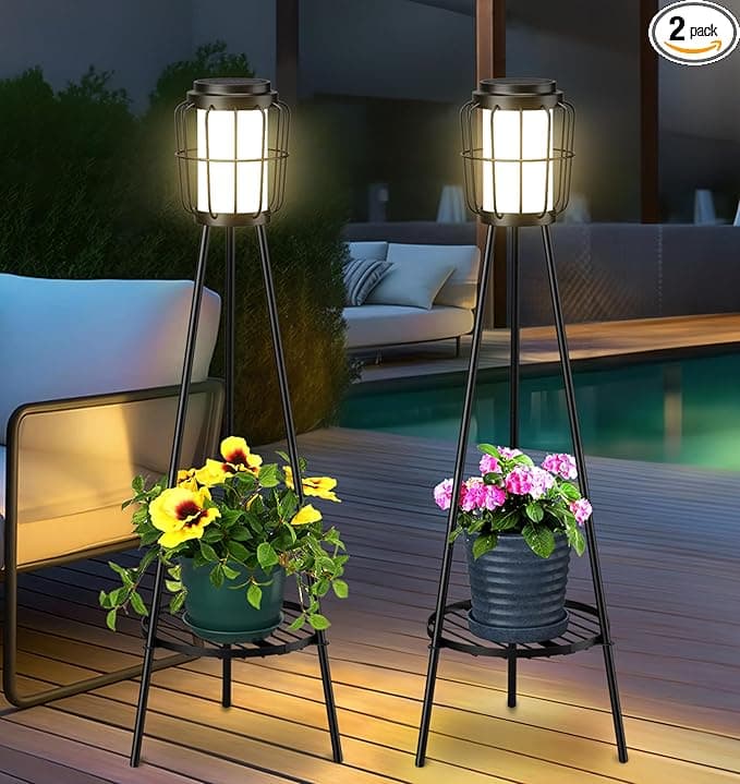 VISFLAIR 2-Pack Solar Floor Lamps with Plant Stand