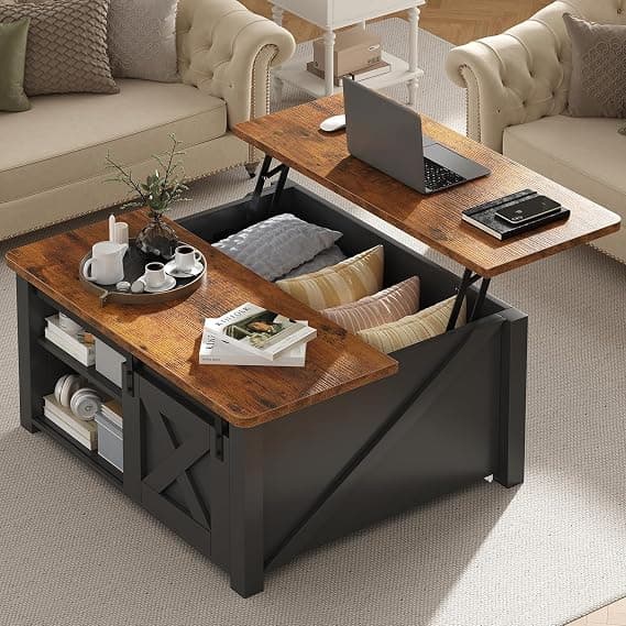 Simple Deluxe Lift Top Farmhouse Coffee Table with Hidden Storage (Black)
