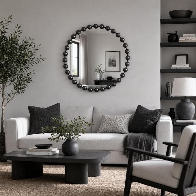 Madison Park Signature Marlowe Round Mirror, 36" Spherical Metal Frame, Black