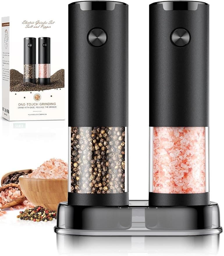 Electric Salt and Pepper Grinder Set with LED Light, Adjustable Coarseness