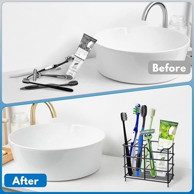 Urbanstrive 304 Stainless Steel Toothbrush & Toothpaste Holder (Black, Small)