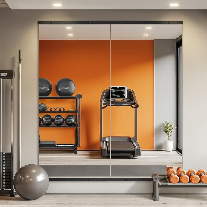 TRAHOME Home Gym Mirror, 56"x28" Full Length, Frameless, 2-Piece Set, Black