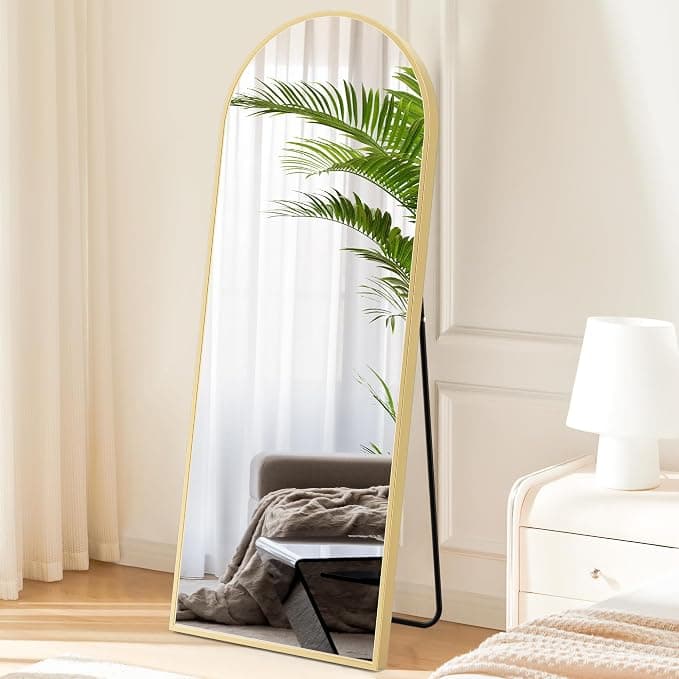 Sweetcrispy 64"x21" Arched Full Length Mirror, Gold Aluminum Frame