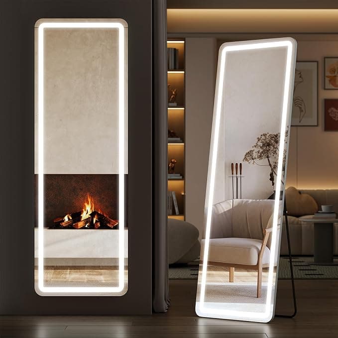 Sweetcrispy Full Length Mirror with LED Lights, 65"x21", White