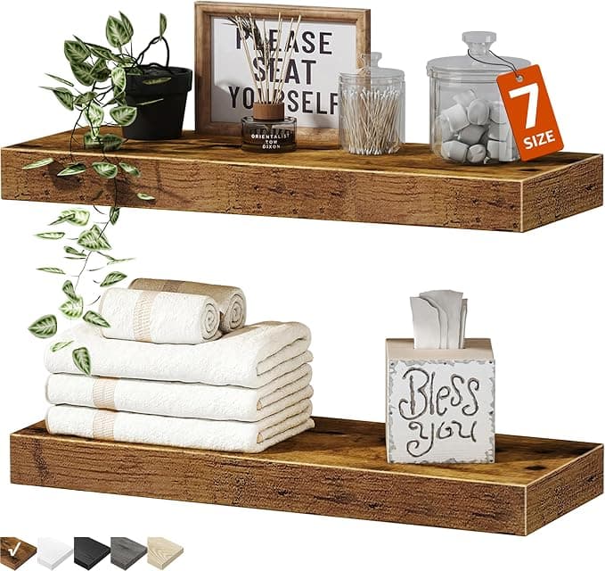 QEEIG Bathroom Floating Shelves, 15.7", Set of 2, Rustic Brown