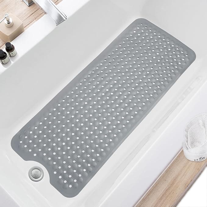 TEESHLY Non-Slip Extra Large Bathtub Mat, 40 x 16 Inch, Gray