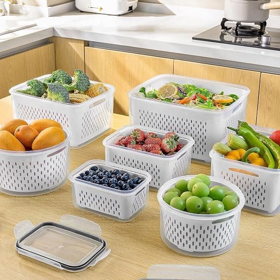 Freshmage Fruit Storage Containers with Removable Colander, 4-Pack