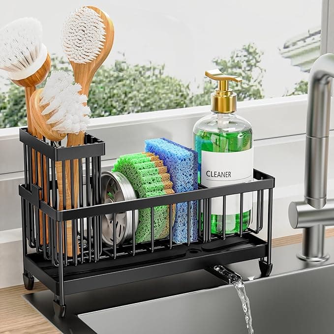 Cisily Sponge Holder for Kitchen Sink with High Brush Holder